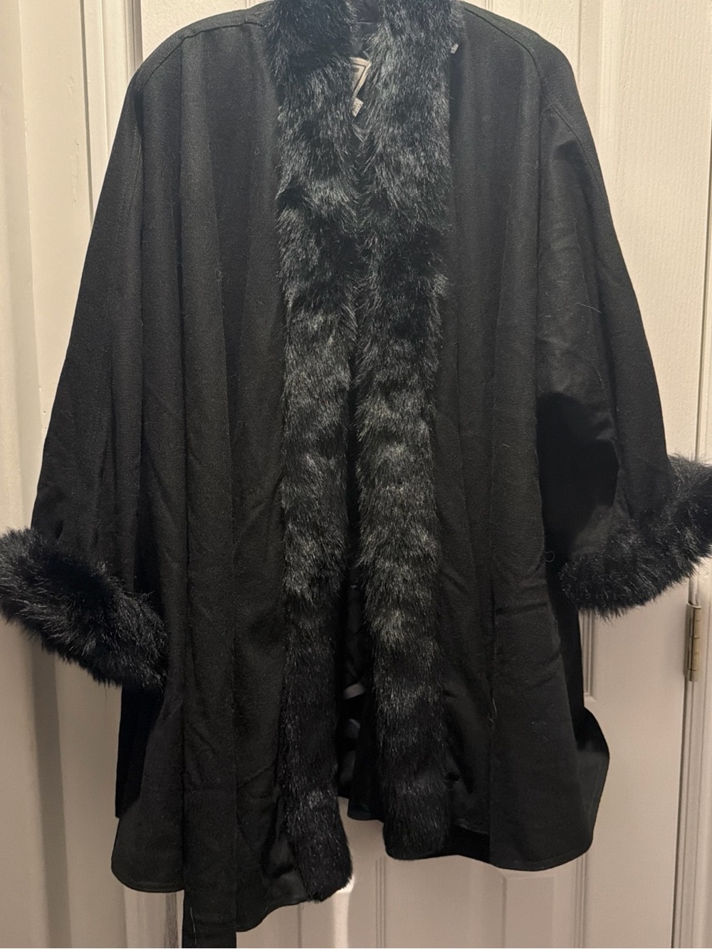 Vtg Marvin Richards Wool Cape Fur Trim Wrap Black XL